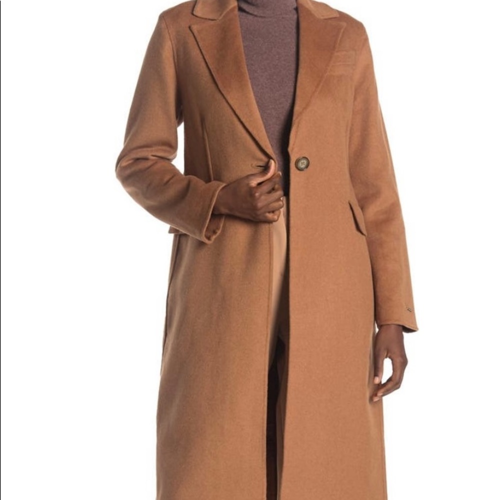 Tahari Kayla Notch Collar One Button wool blend coat